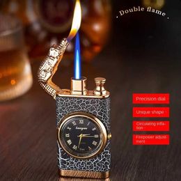 Lighters Unusual Crocodile Dual Fire Lighter Metal Portable Windproof Butane Gas Lighter with Precision Dial Mens Gift T240422