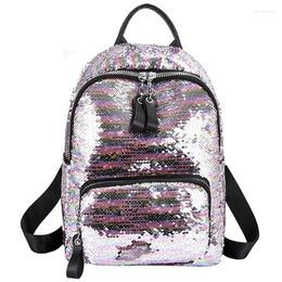 School Bags ASDS-Sequins Bling Teen Small Backpack Girl Travel Shoulder Bag Female Sequins Contrast Color For Student