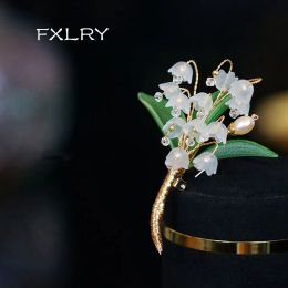 Brooches FXLRY Original Design Handmade Natural Pearl Lily Of The Valley Brooch For Women Coat Sweater Corsage