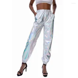 Women's Pants S M L XL XXL Harajuku Sparkle Holographic High Waist Long Sexy Women Loose Sweat Hippie Night Club Elastic Trousers