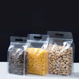 Bags 50Pcs/Lot Clear Plastic Zip Lock Handle Bag Stand Up Food Packaging Pouches Resealable for Nuts Candy Bean Storage Bag