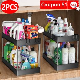 Organisation 1/2 Pcs Under Sink Storage Organiser 2 Tier Drawer Multipurpose Rack Cabinet Under Sink Storage Rack Bathroom Kitchen Organiser