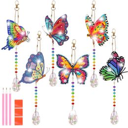 6Pcs Diamond Picture Wind Chimes Kit DIY Butterfly Pendant Double Side Keychain Hanging Ornament Craft for Kid Adults 240407