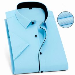 Shirts Plus Size 8xl 7xl 6xlsummer Men Shirt Short Sleeved Fashion Solid Twill Plain Male Shirts Formal Business White Camisa Masculina