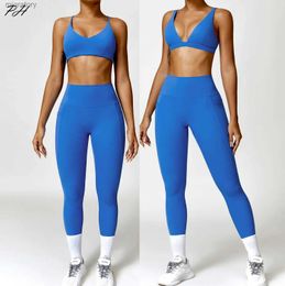 Women's Tracksuits Womens yoga set sportswear push ups fitness running bra soaking leggings 2-piece set yq240422