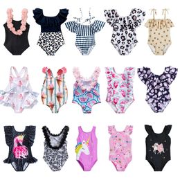 2024 Summer 1-5 Years Girls Swimsuit One Piece Swimsuit Flower Leopard Printing Swimwear For Children Summer Bikini Bathing Suit 240422