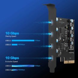 Cards PCIe Gen2 4x USB3.2 3.1 Card with chip ASM3142 4Port Type C Hub Internal Expansion Card Controller Adapter for Desktop PC