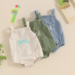 Rompers Tregren 6-18Months Baby First Birthday Romper Sleeveless Button Closure Letters Bodysuit Casual Overalls For Infant Girls Boys