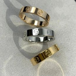 Designer Band rings Engrave 6mm diamond ring LOVE 18K Gold Silver Rose Stainless Steel finger Rings Women men lovers wedding Jewellery gift Qu#