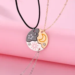 Pendant Necklaces 3Pcs/Set Summer Round For Women Friendship Necklace Star Moon Three Person Chain Fashion Friend Jewellery Gifts