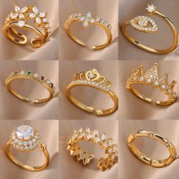 Bands Vintage Geometry Rings Elegant Open Zircon Princess Crown Cross Eye Knuckle Finger Ring Goth Birthday Wedding Jewellery Gift Bague