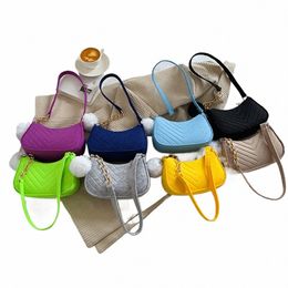 iskybob Women Felt Mini Shoulder Bag Underarm Bags with Plush Pendant Solid Color Casual Handbags Female Pouch Light Weigh Bag j2D9#