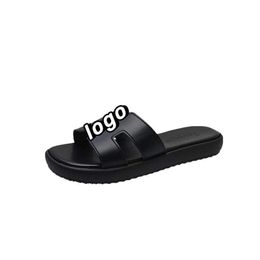 Fashion brand thick black slippers women 2024 new H type leather designer sandals summer can wear wet beach sandalsL240422 1