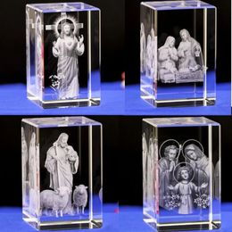 Mini K9 Crystal 3D Laser Sculpture Cube Christian Jesus Cross Figurine Virgin Mary Religious beliefs Office Desk Car Home Decor 240418