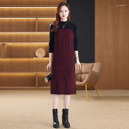 Casual Dresses Women Korean Fashion Sweater Dress Office Lady Wool Knitted Sweet Elegant Temperament O-neck All-match