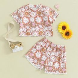 Clothing Sets 1-5years Girls Summer Shorts Short Bat Sleeve Floral Print Tops Wide Leg Outfits For