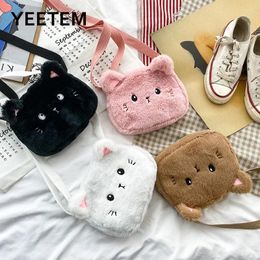 Shoulder Bags Boolar 2024 Autumn Winter Cute Bear Messenger Bag Women Plush Mobile Phone Girls Small Handbags Fashionable Purses