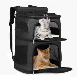Bags Double Layer Cat Carrier Backpack Removable Cat Bag for 2 Cats Collapsible Pet Carrier for Small Medium Cats Dogs Puppies of 7kg