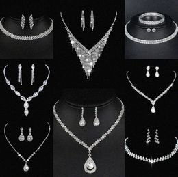 Valuable Lab Diamond Jewellery set Sterling Silver Wedding Necklace Earrings For Women Bridal Engagement Jewellery Gift 84Xk#