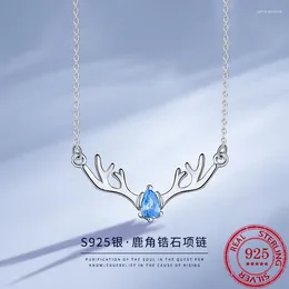 Chains Da S925 Sterling Silver Deer Horn Zircon Necklace Women's Korean Edition One Has You Blue Ring Set Christmas