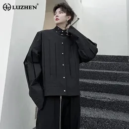 Men's Casual Shirts LUZHEN Fashion Pleated Design Long Sleeve Jacket High Street 2024 Spring Rivet Decorative Trendy Korean Tops LZ1952