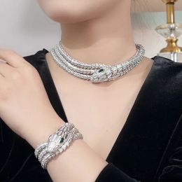 Strands New Top Fashion Full Zircon Heavy Snake Head Shape Multi Layer Choker Necklace or Bangles Bracelet Luxury Designer Jewellery Sets