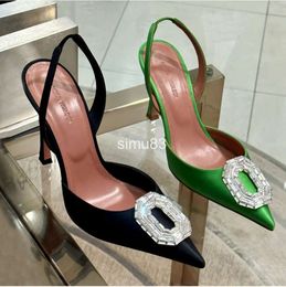 Amina muaddi Begum Crystal buckle Slingback Pumps sandals stiletto Heels Shoes stain spool womens Luxury Designers Evening shoes Sizes 35-40