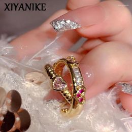 Cluster Rings XIYANIKE Summer Sweet Heart Zircon Cuff Finger For Women Girl Vintage Fashion Jewelry Gift Party Anillos Mujer