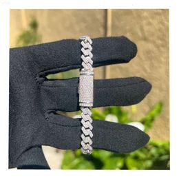 Hip Hop Men Chain 8mm 10mm 12mm Width 2 Rows 925 Silver Prong Setting Iced Out Moissanite Cuban Link Bracelet