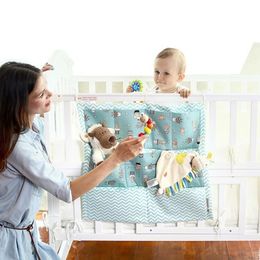 Grey Cotton Baby Bed Hanging Storage Bag born Crib Diaper Organizer Toy Diaper Pocket for Baby Bedding Set Nursery 52*56CM 240408