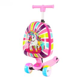 Luggage 16 Inch Kids Scooter Travel Suitcase on Wheels Lazy Trolley Bag Children Rolling Luggage Cute Cartoon Trolley Luggage Gift