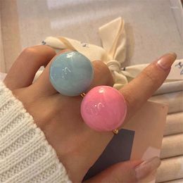 Cluster Rings Vintage Solid Color Enamel Large Round Ball Chunky Open For Women Exaggerated Fashion Sweet Cute Finger Jewelry Gifts