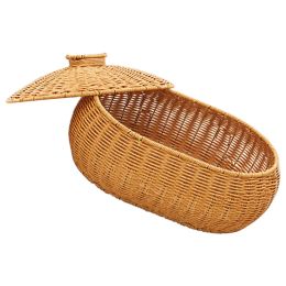 Baskets Rattan Woven Basket Versatile Weaving Container With Lid Multipurpose Egg Fruit Bread Basket Secure Food Storage Basket