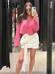 Women's Suits Spring Fashion Woman Blazer Rose Red Turn-Down Collar Long Sleeves Suit Coats Pocket Single Button Female Coat Outerwear