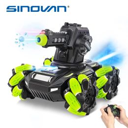 Cars Sinovan RC Tank Shooting Water Bullets 360°Rotating Water bomb RC Car 2.4Ghz Remote Control Toys with LED Spray Toy for Kid Gift