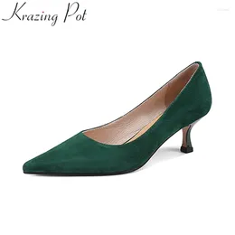 Dress Shoes Krazing Pot 2024 Big Size Sheep Suede Shallow High Heels Summer Spring Solid Party Concise Elegant Office Lady Women Pumps