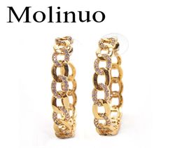 Molinuo 4245mm Popular hoop Earrings With CZ link chain desgin Circle Earrings GOLD color fashion Big Circle For Women8198492