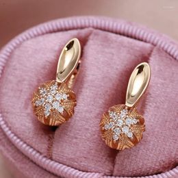 Dangle Earrings Circle Zircon 585 Rose Gold Hollow Snowflake Inlay Wedding Women Hoops Golden Fine Jewelry