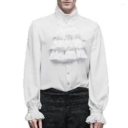 Men's Casual Shirts Men Vampire Victorian Renaissance And Blouses Solid Black White Gothic Ruffled Stand Collar Mediaeval Blouse Tops Shirt