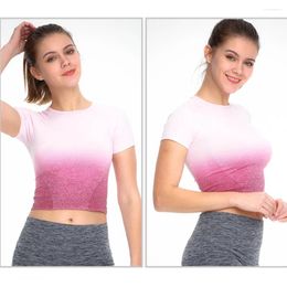 Yoga Outfits Sport T-Shirt Women Sports Shirts Seamless Short Sleeve Sportswear Four Way Stretch Fitness Gym Workout Crop Tops