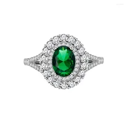 Cluster Rings Models Egg Shaped Synthetic Grandmother Emerald S925 Silver Ring Versatile For Female Niche Enthusiasts Small And