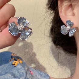 Stud Earrings MENGJIQIAO Korean Fashion Exquisite Crystal Flower Earring For Women Girls Fresh Sweet Petals Brincos Jewellery Gifts