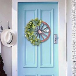 Decorative Flowers Spring Wreath Artificial And Wheel Decoration Gift Welcome Sign For Home Door Decor Multifunctional