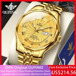 Watches OUPINKE Real Diamond Automatic Mechanical Watch for Men Swiss Top Brand Luxury Sapphire Crystal Mirror Waterproof Gold Watches