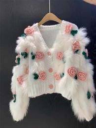 Women's Sweaters Spring And Autumn Fashion Cardigan Gentle Soft Glutinous High Grade Sweater Embroidered 3D Rose Knitted Top