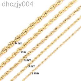 High Quality Gold Plated Rope Chain Stainless Steel Necklace for Women Men Golden Fashion Twisted Chains Jewelry Gift 2 3 4 5 6 7mm 5IMR