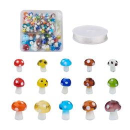 Strands 1 Set Mixed Color Mushroom Handmade Lampwork Beads Elastic Crystal Thread DIY Children Stretch Bracelets Jewelry Making Kit