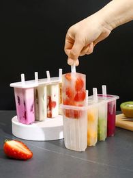 Baking Moulds 1pc Transparent 4-grid Ice Mould With Lid Diy Homemade Cream & Popsicle For Children