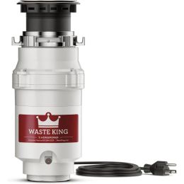 Disposers 1/3 HP Garbage Disposal with Power Cord, Compact Food Waste Disposer for Under Kitchen Sink, Grey