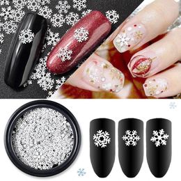 Nail Art Decorations 1Jar Mix Snowflakes Glitter Sequins Hollow-Out Arts Paillette Christmas White Snow Flakes Xmas Spangles Supplies